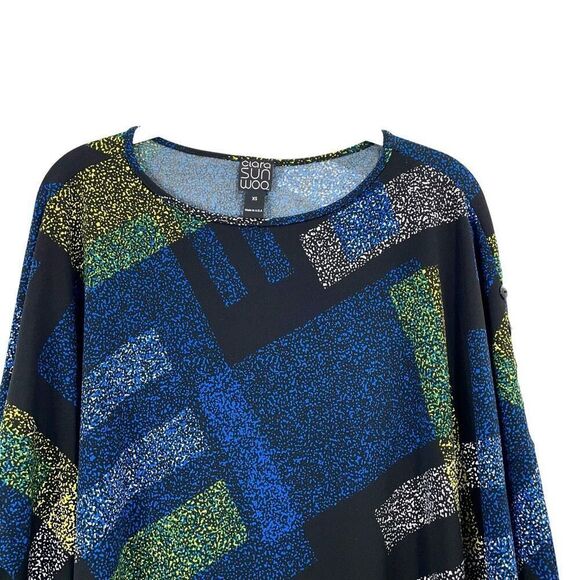 Clara Sun Woo geometric splash print boxy top blouse Size XS black blue - Picture 2 of 7